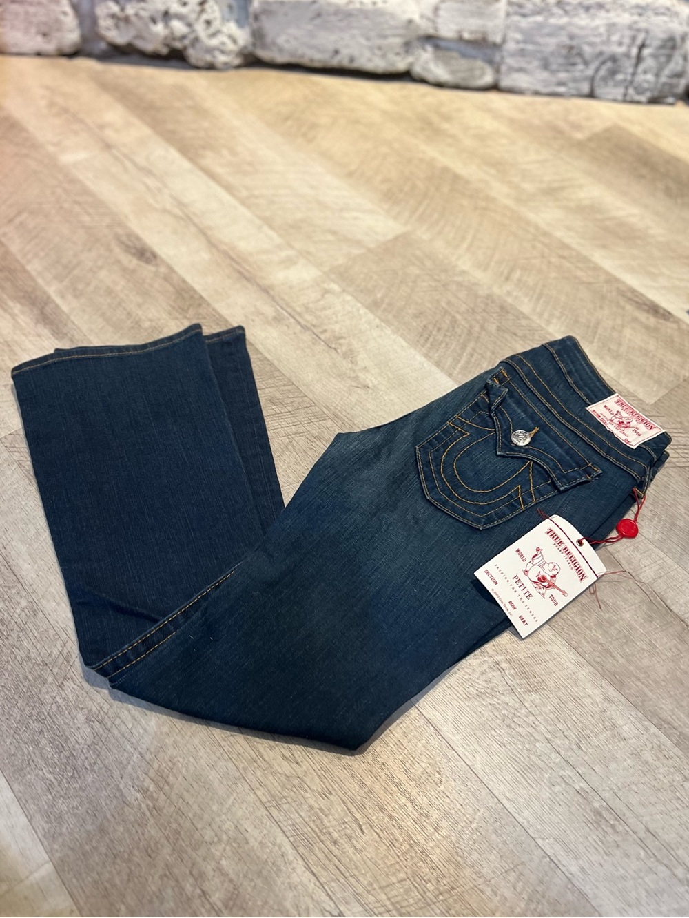 True Religion Dark Blue Bootcut Jeans with Signature Pocket